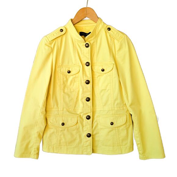 TALBOTS Piped Utility Jacket Size 8 Lemon Yellow Business Casual Cotton - Picture 2 of 9